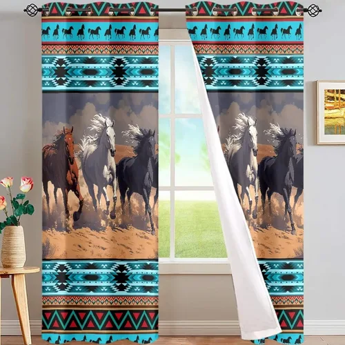 Vista 10 de ZFRXIGN Cortinas opacas para ventana de caballo azteca occidental, 63 pulgadas de largo, para cuarto de bebé, sala de estar, dormitorio, 2 paneles