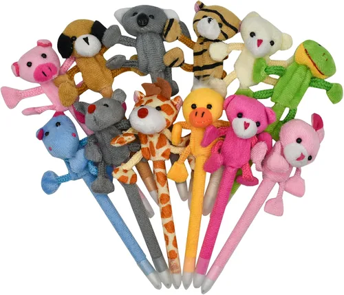 Vista 9 de Maydahui 24 bolígrafos de peluche con diseño de animales, bonitos bolígrafos esponjosos de dibujos animados, oso, conejo, pato, cerdo, perro, rana
