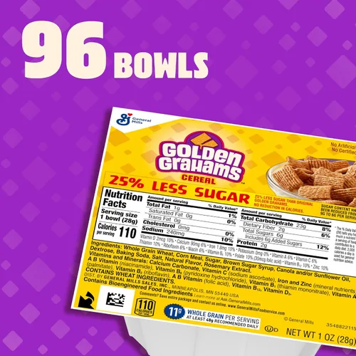 Vista 3 de Golden Grahams 25% menos de cereales de azúcar, tazón de una sola porción, 96