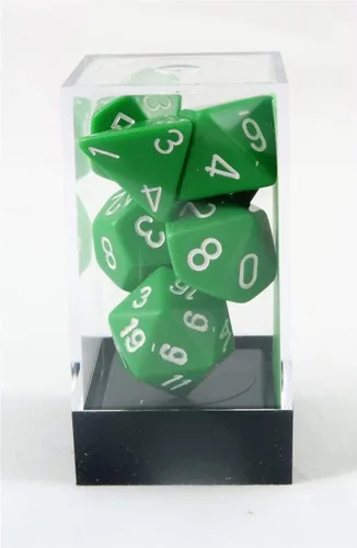 Vista 2 de Juego de dados opacos poliédricos de 7 troqueles - verde con blanco