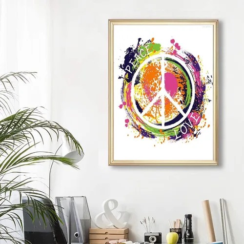 Vista 2 de DVWIVGY Kit de pintura de diamante 5D con símbolo de paz hippie para adultos y niños, acuarela, estilo colorido, bricolaje, pintura por números, kit