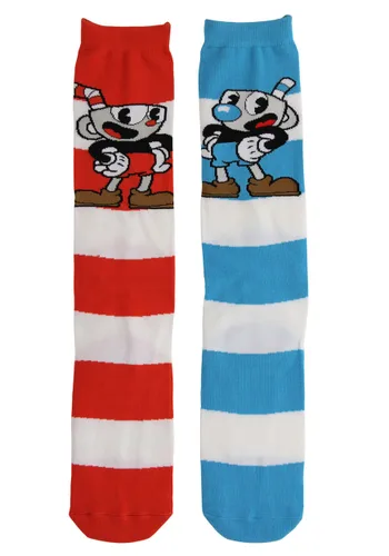 Vista 2 de Calcetas a Rayas a la Rodilla de Cuphead y Mugman Multicolor