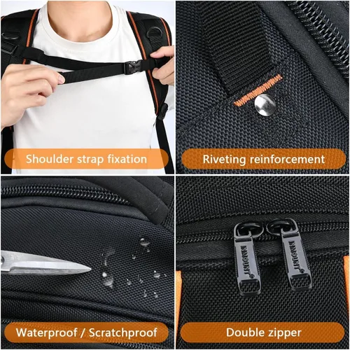 Vista 8 de Mochila para herramientas, mochila de herramientas para hombres, mochila de herramientas HVAC de construcción resistente para herramientas