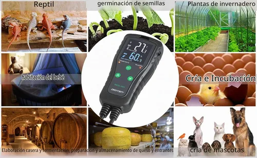 Vista 2 de Controlador de temperatura y humedad - Termostato enchufable y humidistato para reptiles e invernaderos - Controlador electrónico precableado