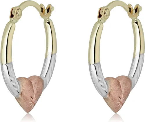 Vista 4 de AVORA Aretes de aro criollos de corazón de oro de 10 quilates: paquete de 3 tonos y oro amarillo, Plata de ley Oro amarillo
