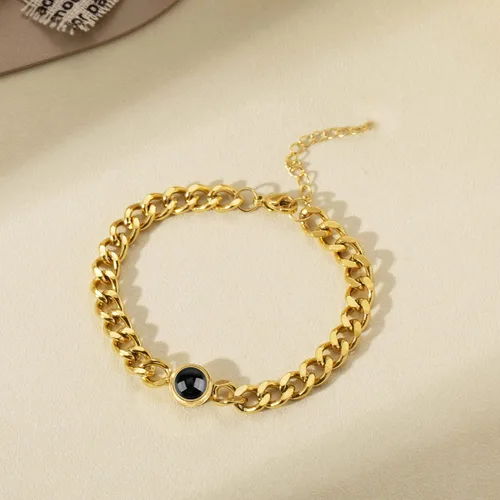 Vista 2 de Pulsera de fotos personalizada para hombres y mujeres, pulsera de proyección de fotos con círculo personalizado, pulsera de eslabones cubanos