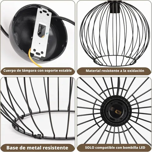 Vista 6 de GLOBOTECH Lámpara de araña industrial moderna de bola negra, lámpara colgante de jaula de metal, base E26 (sin bombilla), requiere montaje