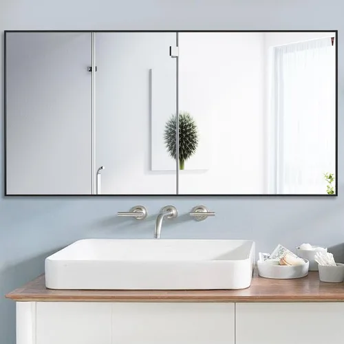 Vista 19 de LEDLUX Espejo de baño negro de 20 x 36 pulgadas, espejo sin cobre, espejo de tocador con marco de aleación de aluminio, espejo rectangular montado