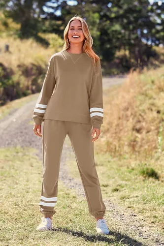Vista 130 de Prettygarden - Conjunto de pijama de dos piezas para mujer, diseño de teñido anudado, sudadera informal de manga larga con pantalones largos, ropa