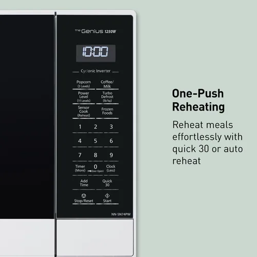 Vista 12 de Panasonic NN-SN75LW Horno de microondas Cyclonic Inverter para encimera 1250W de potencia con sensor de cocción Genius, 1.6 pies cúbicos, Blanco