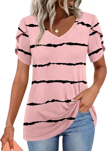 Vista 36 de CATHY 2025 - Blusas de verano para mujer, con mangas cortas, cuello en V, estilo túnica, tallas S-4XL Talla B