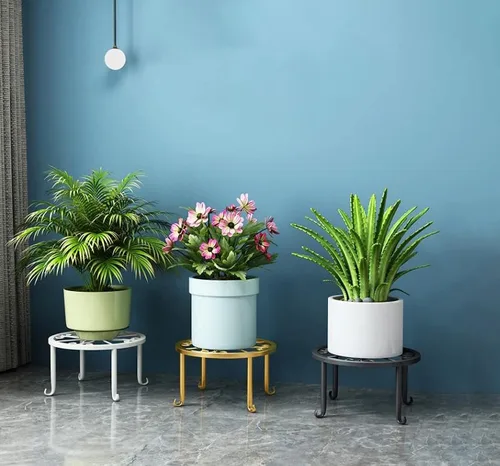 Vista 7 de Tosnail Paquete de 4 soportes de metal para plantas, estante de soporte para macetas, soportes para macetas, soporte para macetas de hierro
