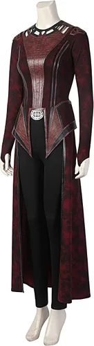 Vista 3 de LILLIWEEN Disfraz de Wanda Maximoff conjunto completo de disfraz de escarlata capa roja para Halloween cosplay