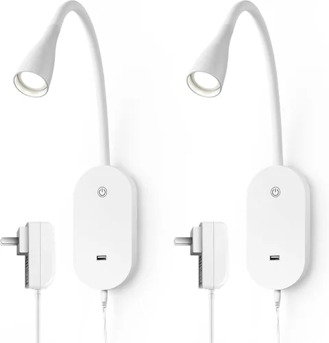 Vista 9 de Luz de lectura de pared, lámpara de libro para leer en la cama, lámpara de lectura moderna con salida USB y control táctil, 5 luces LED regulables