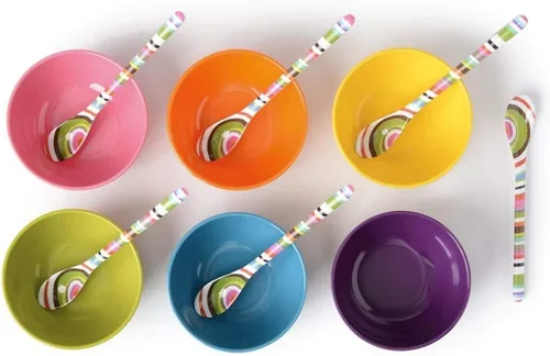 Vista 7 de French Bull Mini cuencos de melamina para aperitivos, guarniciones, postres, salsas de inmersión o helado surtido de melamina, cucharada, cuchara
