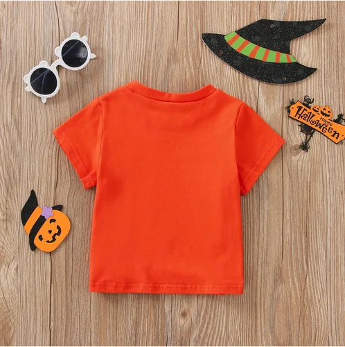 Vista 3 de Camiseta de Halloween con cara de fantasma de calabaza y fantasma de manga cortalarga cuello redondo camisetas de Halloween