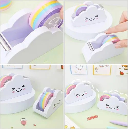 Vista 7 de Toddmomy 2 dispensadores de cinta de nube, dispensador de cinta de escritorio de dibujos animados con cinta arcoíris para niños y adultos