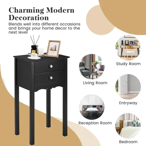 Vista 7 de Giantex Mesa auxiliar con 2 cajones, mesita de noche, mesa decorativa multiusos, sala de estar, dormitorio, muebles para el hogar (1, negro)