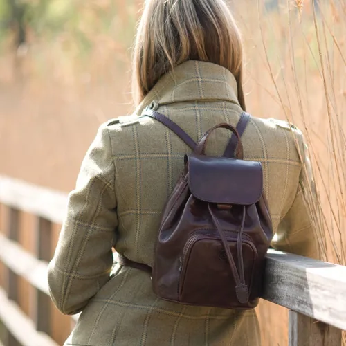 Vista 6 de Maxwell Scott Womens Quality Leather Small Rucksack The Popolo Handmade In Italy Chestnut Tan Brown
