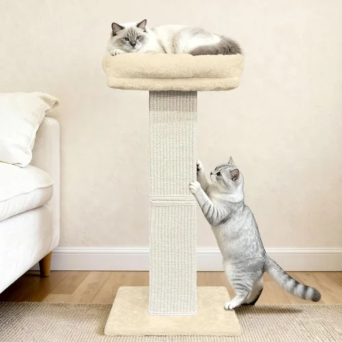Vista 6 de AGYM Rascador para gatos, rascador para gatos de 32 pulgadas con percha de felpa grande, sisal y poste rascador de alfombra, postes verticales