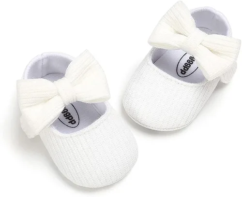 Vista 7 de Mary Jane - Zapatos planos con lazo floral de princesa, vestido de boda, suaves para recién nacidos, cuna, primeros caminantes, precaminantes