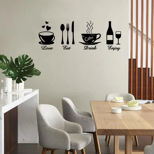 Vista 5 de Eat Love Drink Enjoy Kitchen Tenedor Cuchara Cuchillo Letrero Logo Calcomanías de Pared Citas Letras Pegatinas Comedor Restaurante Sala de estar DIY