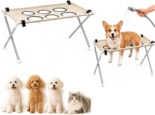 Vista 10 de Hamaca de aseo para perros con soporte para mascotas pequeñas para bañarse y recortar uñas (negro)