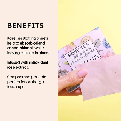 Vista 3 de Winky Lux Hojas secantes de aceite de té de rosa: papeles secantes de control de brillo en viajes compactos, absorben instantáneamente el aceite