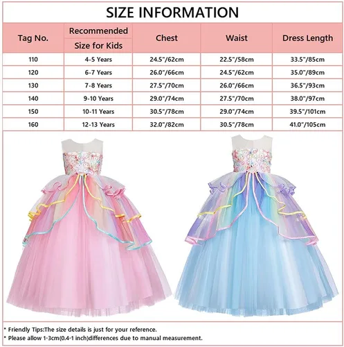 Vista 7 de Vestido largo de tul sin mangas para fiesta de unicornio, con diadema, disfraz de Halloween, princesa, cumpleaños, Navidad