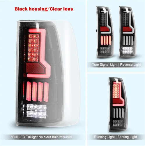 Vista 4 de Luces traseras LED para Chevrolet Silverado 1500 2500 3500 1999 Carcasa negra Golssy/Lente transparente