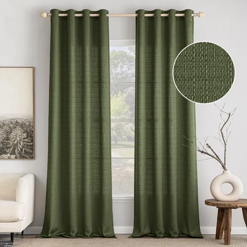 Vista 17 de MIULEE Cortinas texturizadas de lino sintético marrón natural de 84 pulgadas de largo, juego de 2 paneles para sala de estar y dormitorio, tejido
