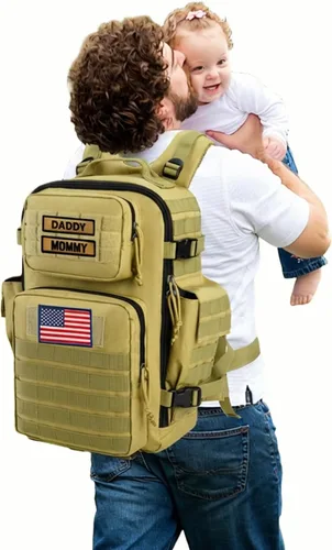Vista 10 de SHARKMOUTH - Bolsa de pañales para papá para hombre, mochila militar para bebé con parches para senderismo, viajes, viajes de campamento, regalos
