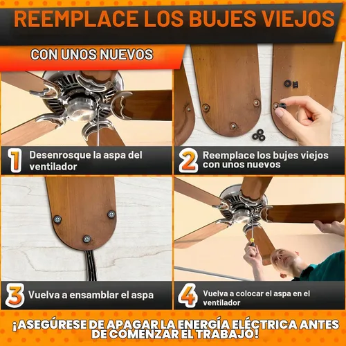 Vista 5 de Kit de ojales de goma de 1/2 pulgada para aspas de ventilador de techo
