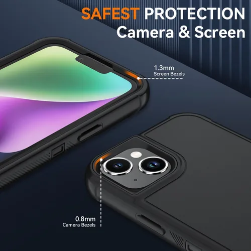 Vista 3 de SunStory Funda compatible con iPhone 12 Mini / 13 Mini con protector de pantalla HD, 3 capas de alta resistencia de cuerpo completo, funda Negro