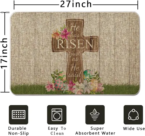 Vista 3 de GAGEC Tapete de puerta de Pascua con diseño de flores y huevos cruzados, decoración de cocina para piso, tapete delantero para interiores