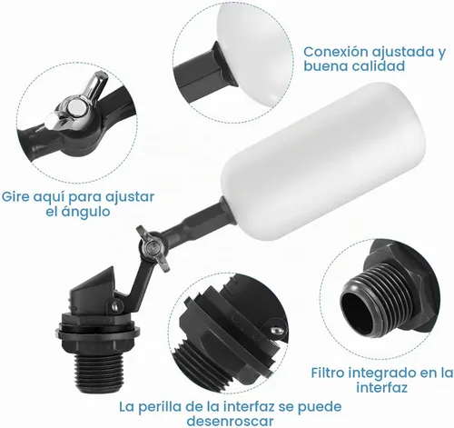 Vista 5 de Paquete de 2 válvulas de flotador de agua de 1/2 pulgada, 1/2 pulgada de latón con brazo ajustable, llenado automático y control de nivel de agua