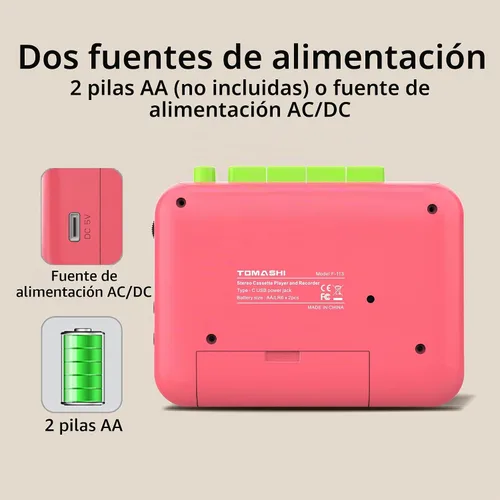 Vista 5 de TOMASHI Reproductor de cinta de casete estéreo portátil,Wallkman,Grabadora Rosa