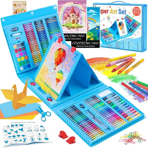 Vista 11 de Suministros de arte, paquete de 272 juegos de arte para niñas, niños, adolescentes, artistas, caja de arte de regalo de lujo con caballete triple