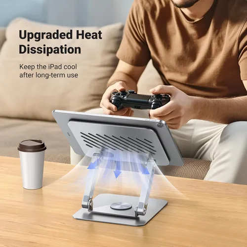 Vista 6 de UGREEN - Soporte para tablet para escritorio con base giratoria de 360°, soporte de aluminio de doble varilla ajustable, accesorios para el hogar
