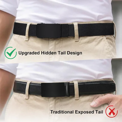 Vista 2 de Cinturón de trinquete de nailon para hombres, cinturón táctico EDC CCW, elástico ajustable