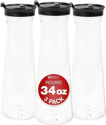 Vista 11 de Party Bargains Jarra de agua de 34 onzas con tapas abatibles, 1 paquete, tapa negra de alta calidad y resistente, excelente para leche, agua, té