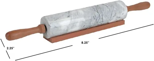 Vista 6 de Home Basics Rodillo de piedra de mármol blanco con asas de madera de fácil agarre y soporte de exhibición de cuna de madera, pesado y sólido