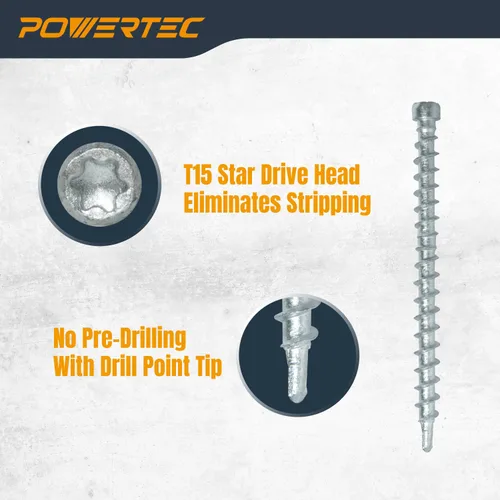 Vista 2 de POWERTEC Tornillos de cubierta, #10 x 2-3/8", T15 Star Drive, 250 PK (72185 Tornillos de cubierta (No.10 x 2-3/8")