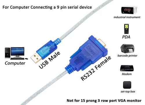 Vista 6 de DTech Cable adaptador USB a serie hembra de 3 pies DB9 RS232 a USB 2.0 con chip Prolific PL2303 Windows 11 10 8 7 Mac Linux