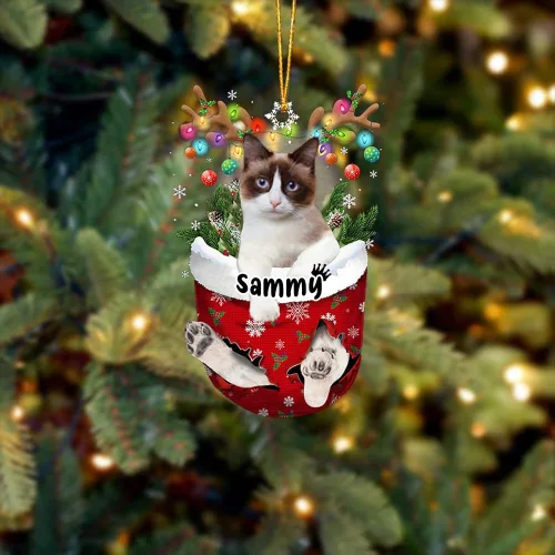 Vista 12 de Adorno personalizado de gato de rizo americano, adorno personalizado con nombre de mascota, colgante acrílico plano impreso en 2D, Papá Noel y gato