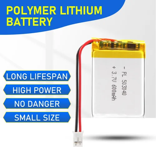Vista 5 de 503040 3.7V Lipo Batería 600mAh Batería recargable de polímero de litio con conector JST PH2.0.000 in para dispositivo electrónico