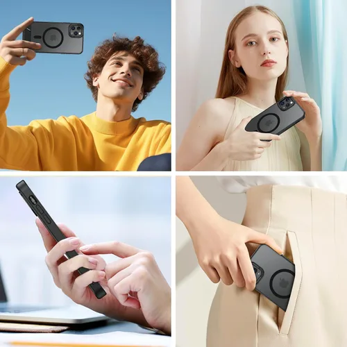 Vista 8 de GUAGUA Funda para iPhone 11 Pro Max con soporte, fundas magnéticas con soporte invisible plegable translúcido mate trasero delgado protector a