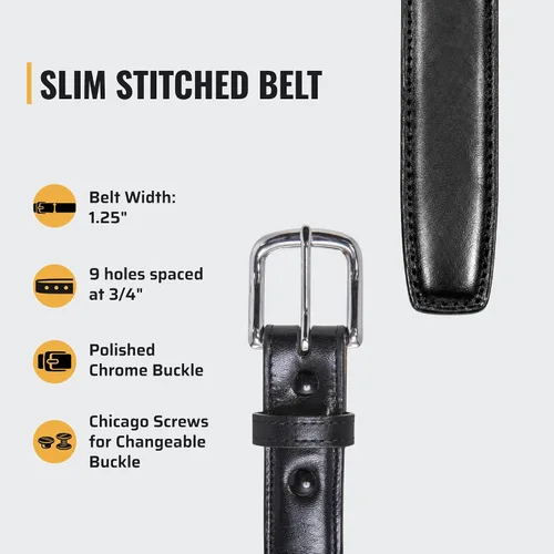 Vista 4 de Cinturón de vestir italiano de cuero de grano completo con núcleo de acero - Funda CCW Cinturón de transporte diario Negro