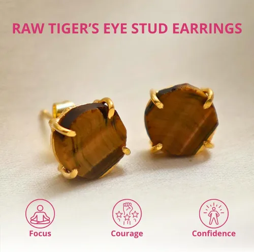 Vista 29 de Gempires Natural Raw Prong Setting Stud Earrings, 8-10 mm Crystals Earring, Handmade Jewelry, Gift for Her