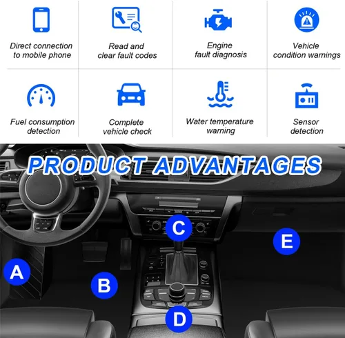 Vista 4 de ELM327 OBDII Escáner de diagnóstico para auto, herramienta de escaneo Bluetooth inalámbrico profesional, detector de fallas, lector de códigos